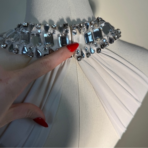 70s Inspired White Rhinestone Evening Gown - Picture 8 of 11